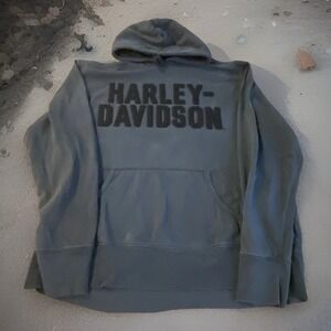 Harley Davidson Pullover Hoodie sweatshirt 2XL Black Embroidered Distressed *